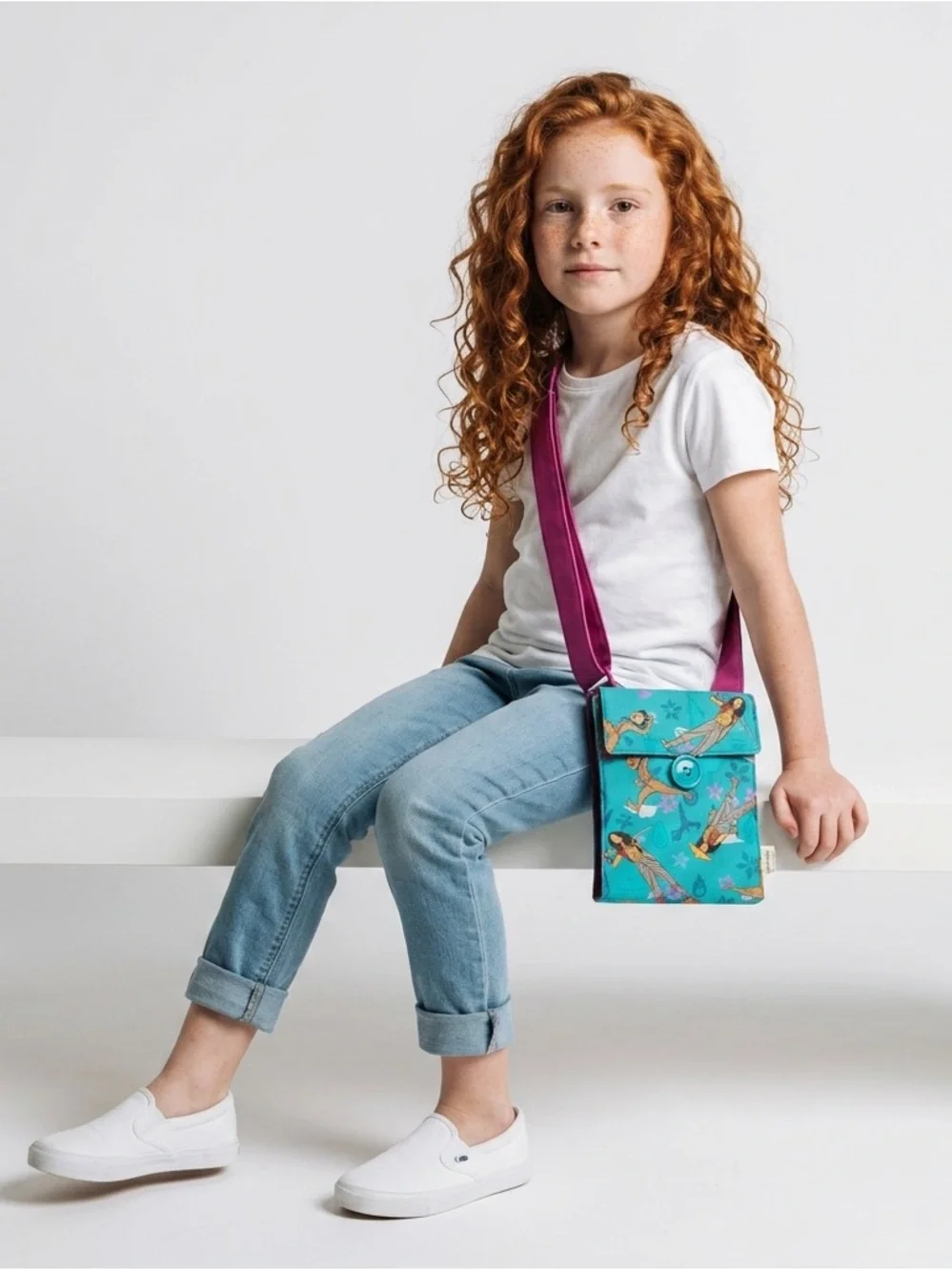 Turquoise Raya and the Last Dragon Printed Crossbody Phone Bag with Lilac Strap
